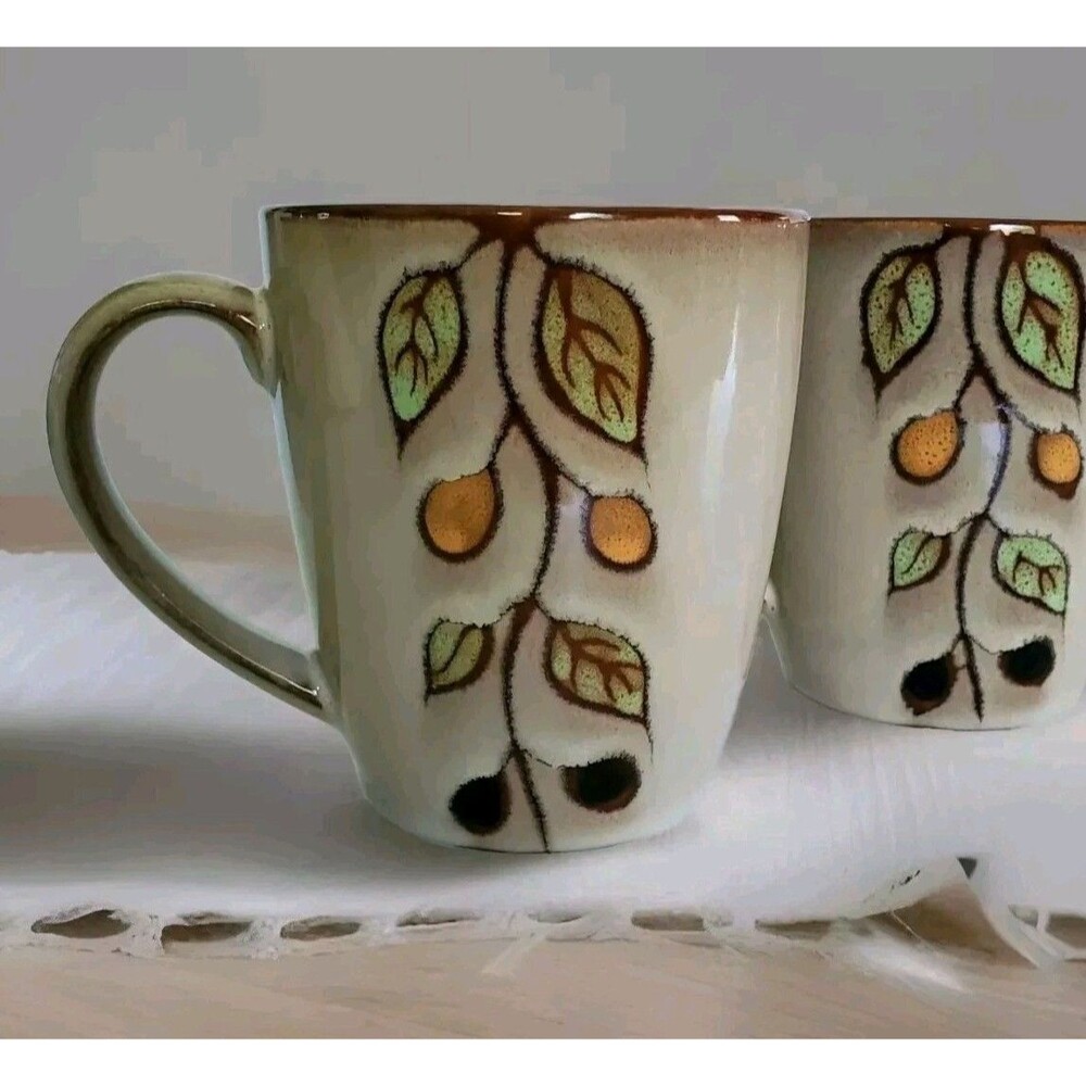 4 Sango Vineyard 4845 Stoneware Pottery Coffee Cup Mugs Berry Vine Earthy Retro